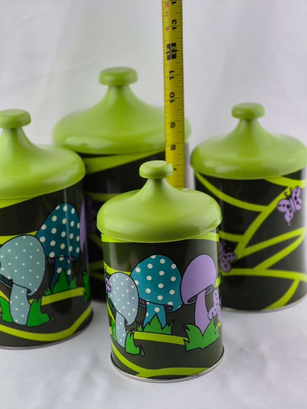 Vintage Lincoln Beautyware Mushrooms & Butterflies Kitchen Canister Set of 4 - Picture 14 of 16